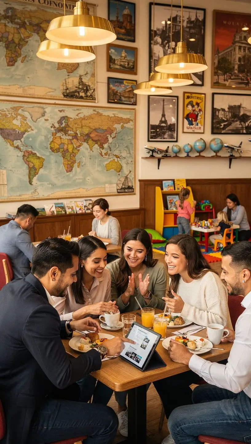 Przewodnik turystyczny pokazujący mapę parku, z zainteresowanymi turystami wokół.