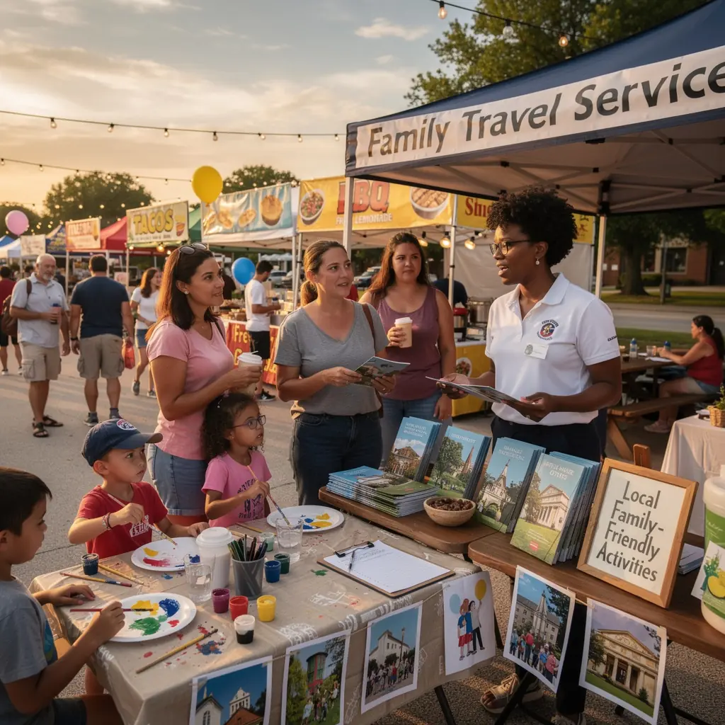 Zespół pracowników centrum wsparcia podróży pomagający rodzinom w planowaniu.